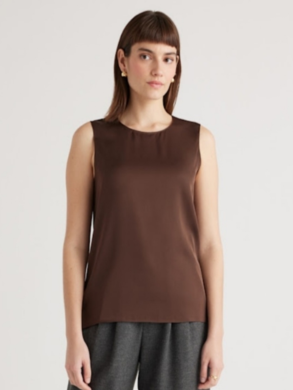 Quince Washable Stretch Silk Shell Tank in Hot Fudge, XS (NWT)